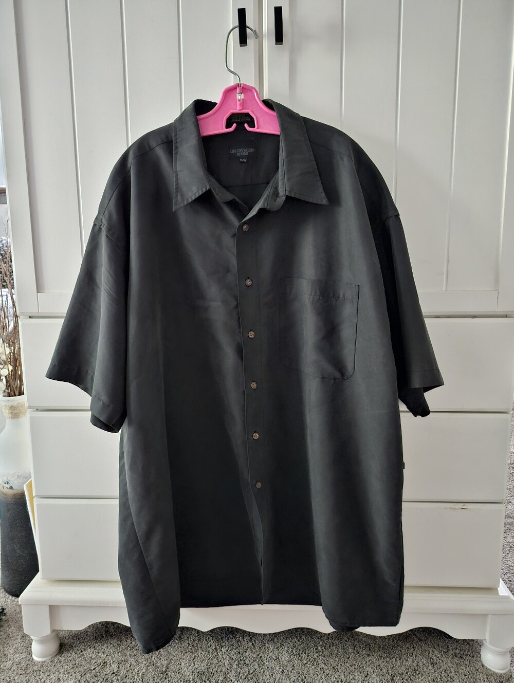 Leo Chevalier Men's Black Short-Sleeve Button-Down Shirt Sz XL
